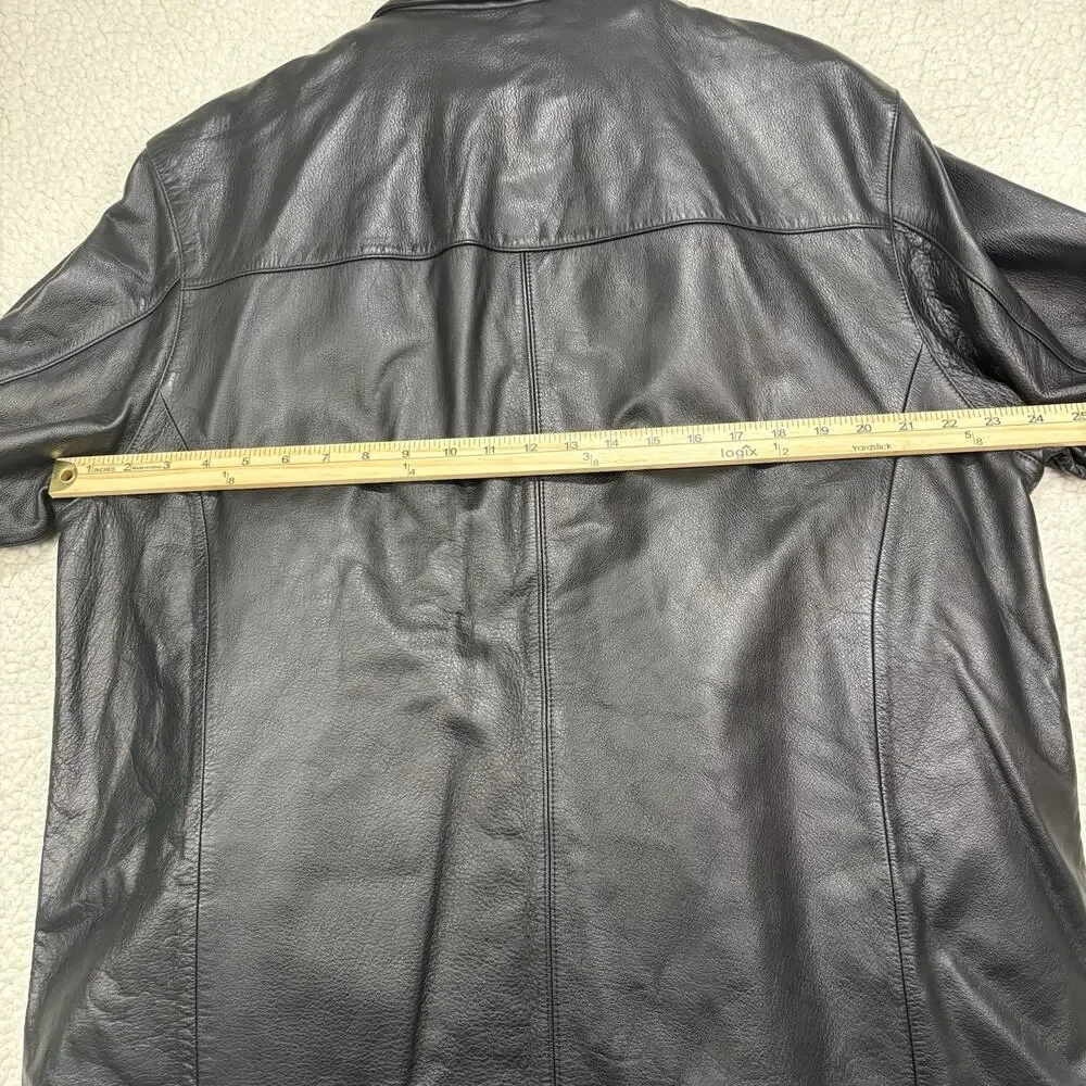 VTG St. John's Bay Genuine Leather Jacket‎ Mens Large Black Bomber Quilted Lined